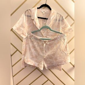 NWT White and Beige Floral Matching Pajama Set
